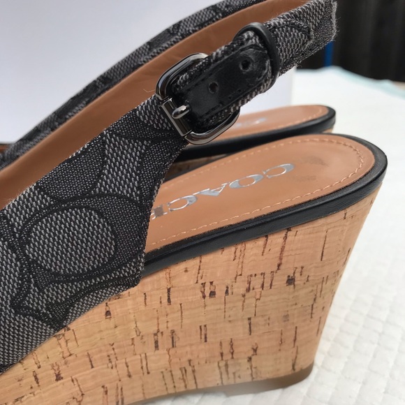 Coach Grey Open Toe Slingback Wedge - Picture 6 of 10